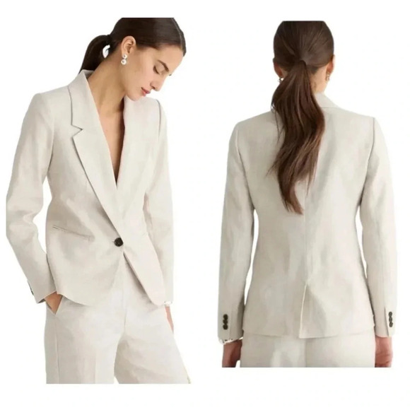 J. CREW Ivory Office Siren Blazer in Stretch Linen Blend Size 00 Corpcore - Picture 1 of 16